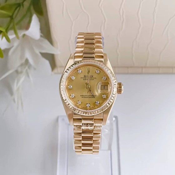 Authentic Rolex Datejust 26mm Women's Automatic Watch, 18K Yellow Gold, Gold Dial (Ref. 69178)